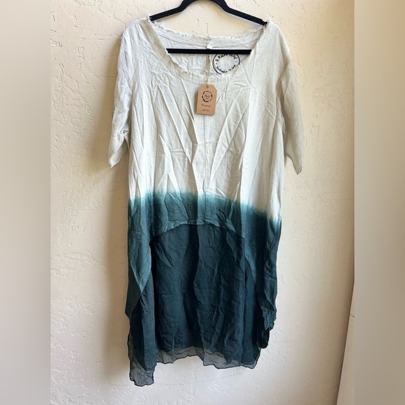 A rare bird  NWT SM midi linen blend ombre boho dress LAGANLOOK hippie coastal - Picture 2 of 9